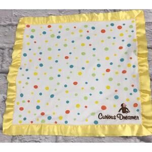 Security Blanket CURIOUS George Dreamer BABY Lovey Cotton Dots Yellow Trim Toy